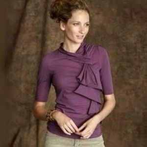 Anthropologie Deletta Plum Fitted Shirt with Bow | Size M